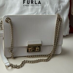 Furla White Crossbody Bag with Gold Chain